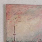 Painting of a cityscape with a harbour, Harry Dedic, 1960s