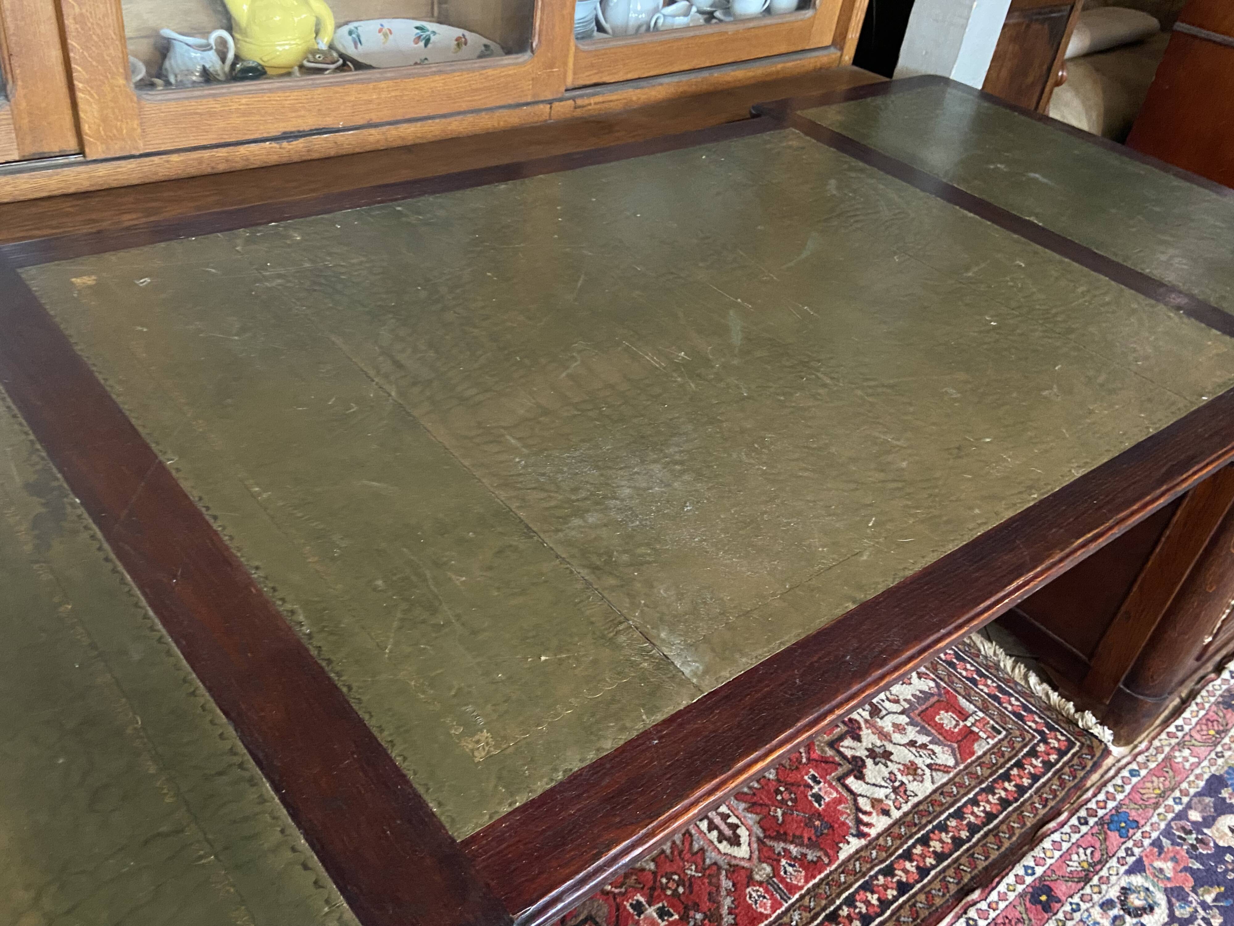Immense oak solid wood staff desk in English style 248 x 114 cm