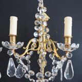 Pair of wall lamps two bronze lights with grapevines and crystal garlands – Louis XV style