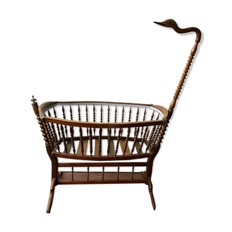 20th century swan-neck walnut cradle