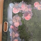 Large painted metal serving tray with handles 74.7 X 55.5 cm