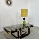 Coffee table in black and gold metal, smoked glass 70 years Romeo Rega vintage