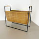 Aubock Style Mid-Century Rattan Bauhaus Magazine Holder, France, 1950s