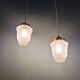 Pair of Art Deco Skyscraper-style pendant lights in frosted glass, 1920-30