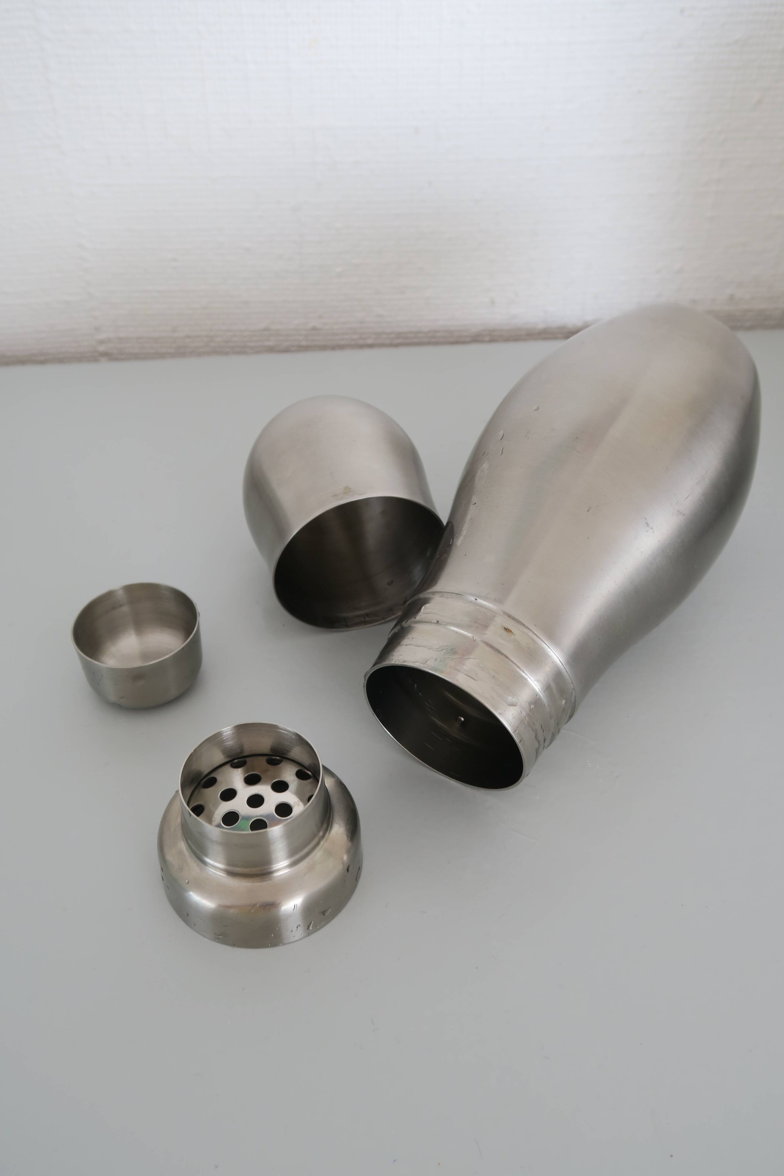 Brushed stainless steel ice bucket and shaker, 1970