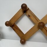 Cloakroom Wall-mounted pine coat rack with 7 vintage Scandinavian hooks