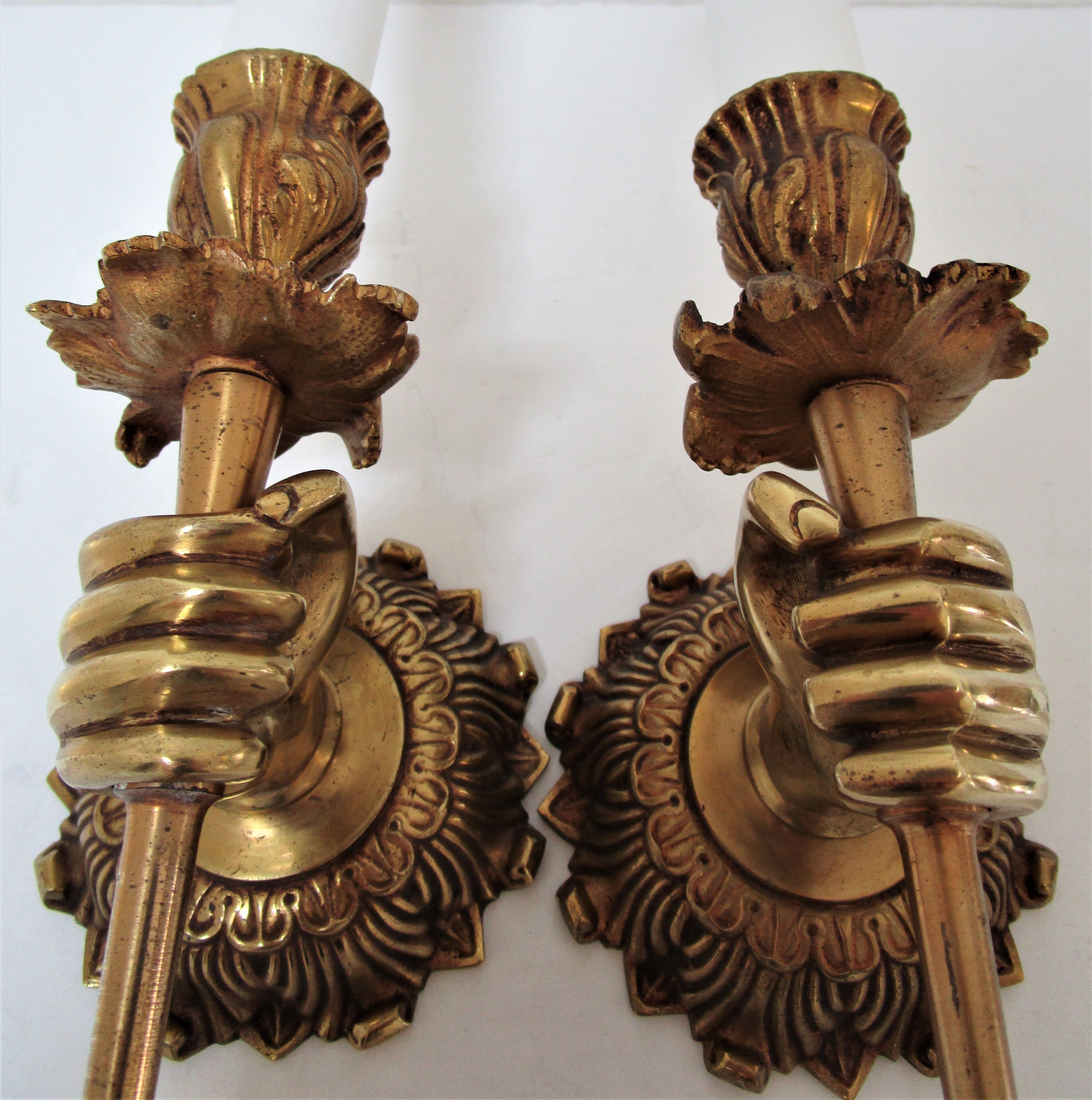 Pair of hand sconces bronze vintage brass