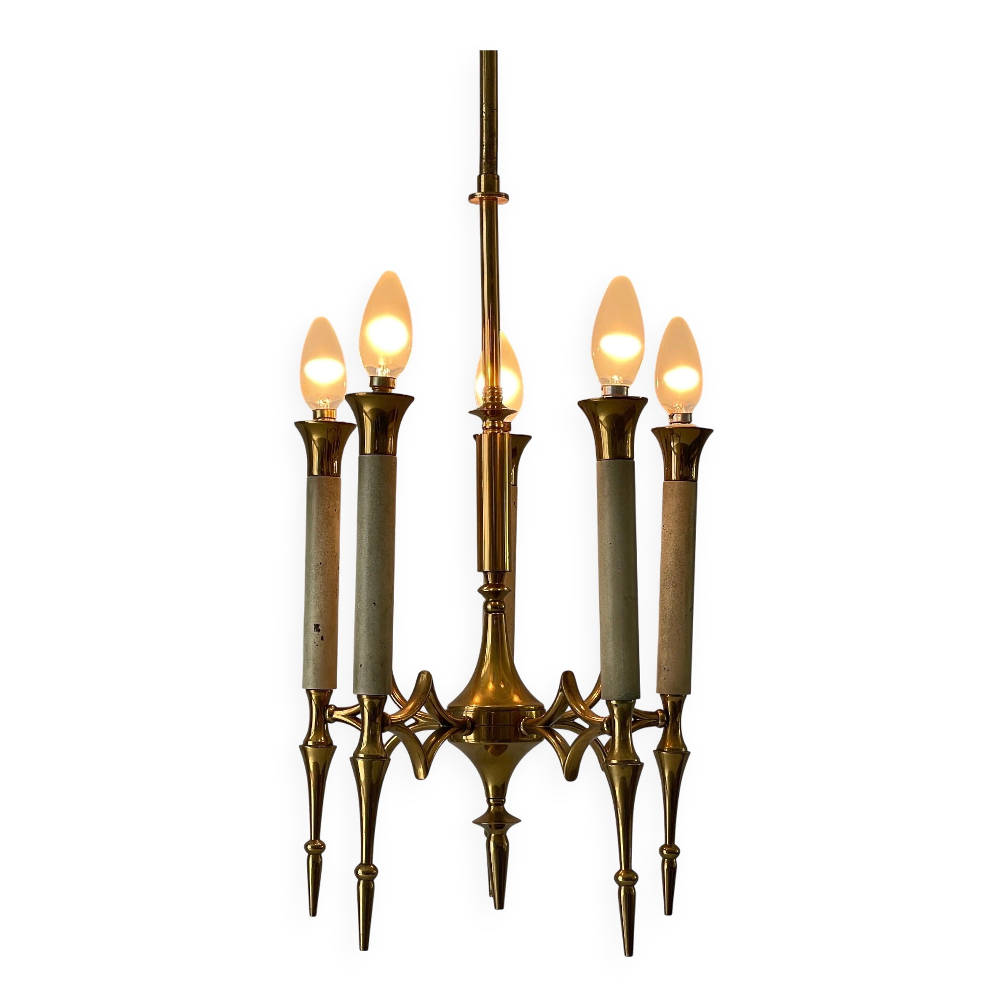 Brass chandelier with 5 light arms, Italy, 1960s