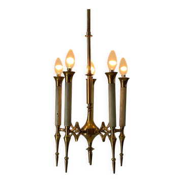 Suspension en laiton à 5 bras de lumière, Italie, années 1960