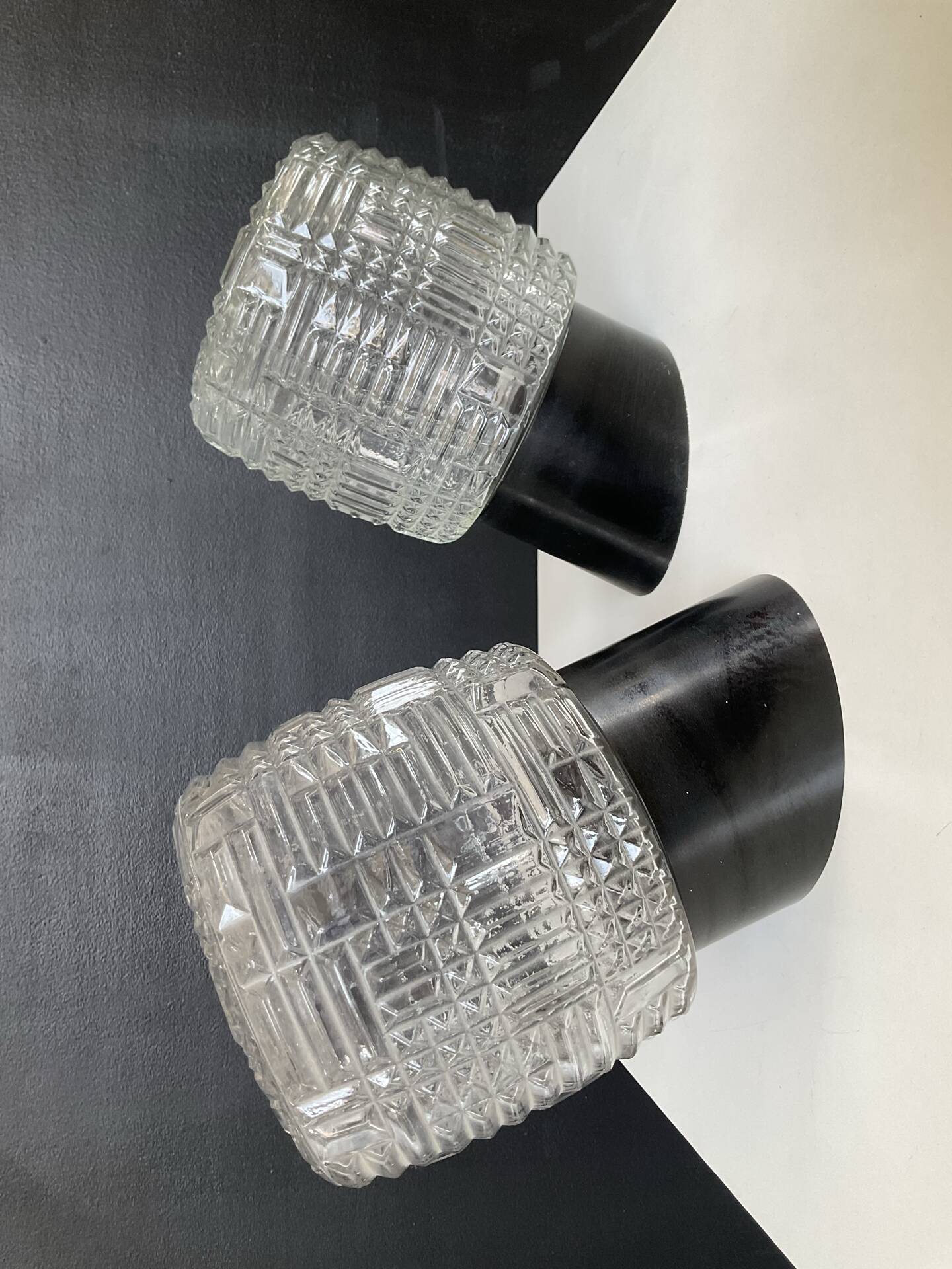 Pair of vintage moulded glass wall lights from the 70s.