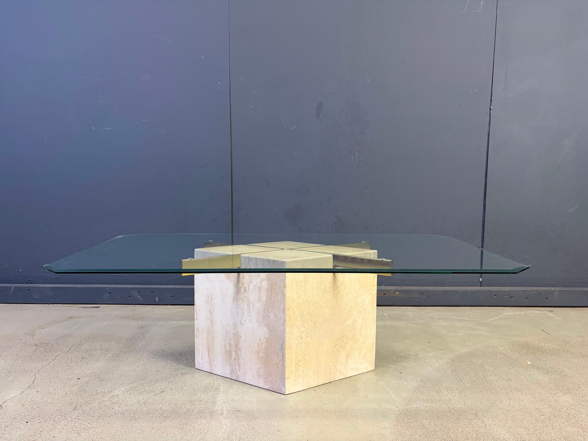 Travertine and brass coffee table by Artedi, 1980s