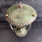 Antique patinated green metal lamp, Art Nouveau style, early 20th century.