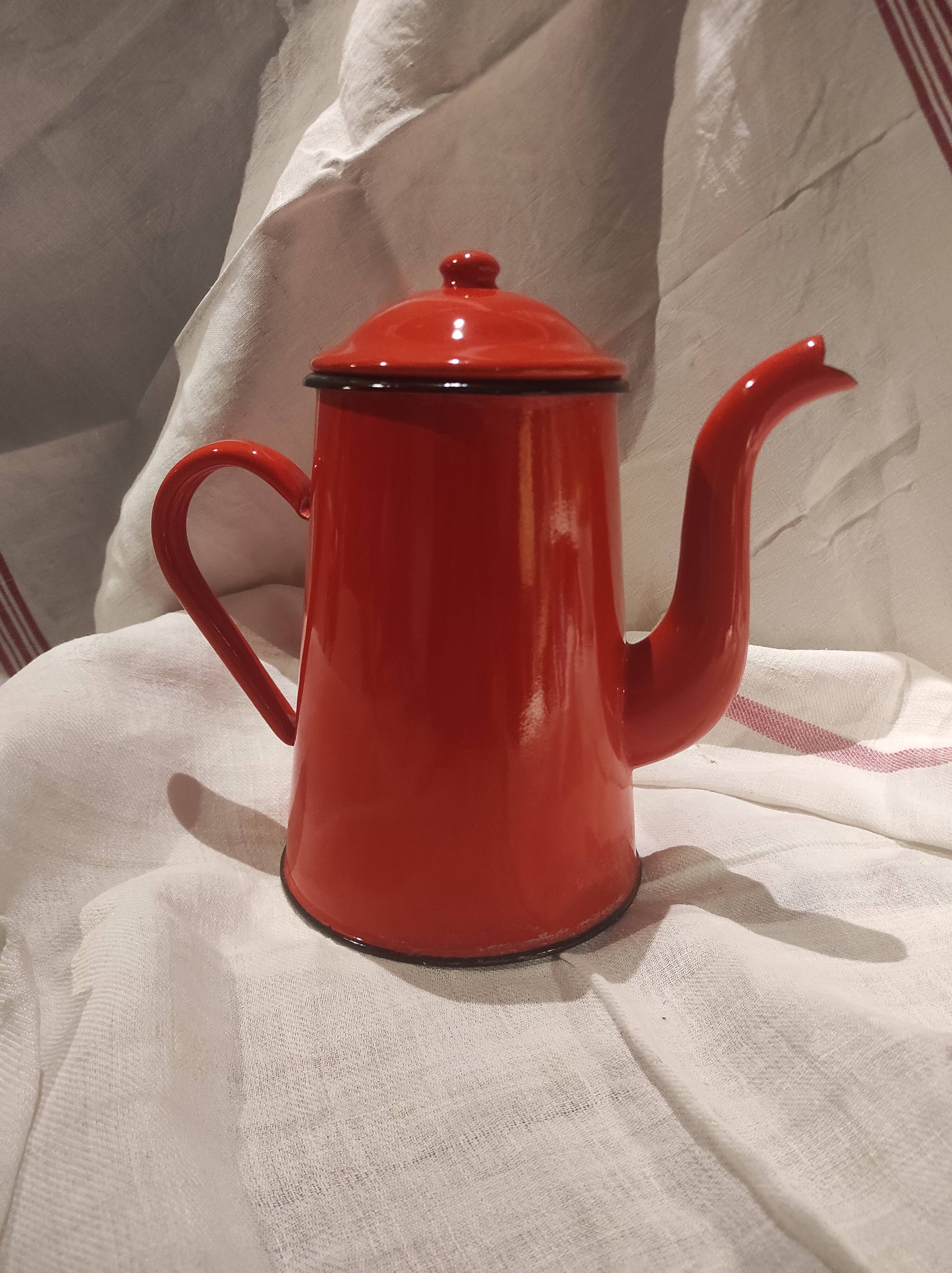Vintage French coffee pot in red enamel metal