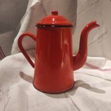 Vintage French coffee pot in red enamel metal