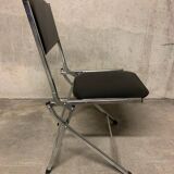 Eyrel folding chairs in chrome metal and imitation leather from the 70s