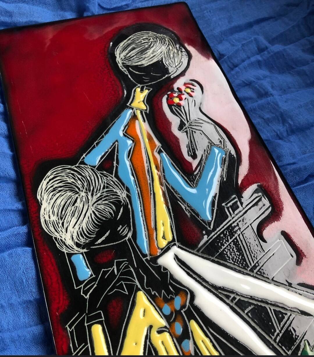 Italian Ceramic Wall Mural Loving Couple San Marino