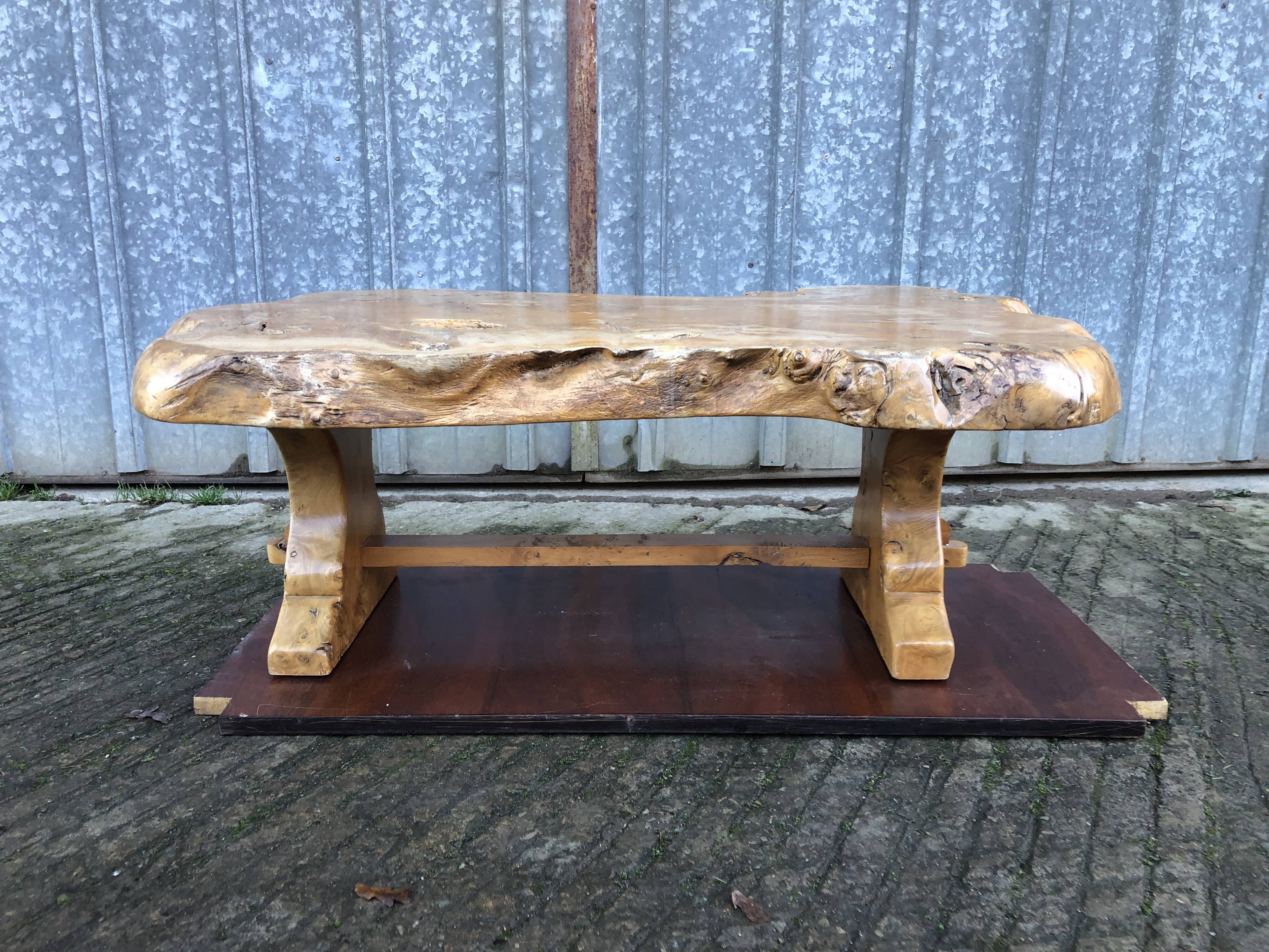 Handcrafted Brutalist coffee table in solid elm
