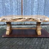 Handcrafted Brutalist coffee table in solid elm