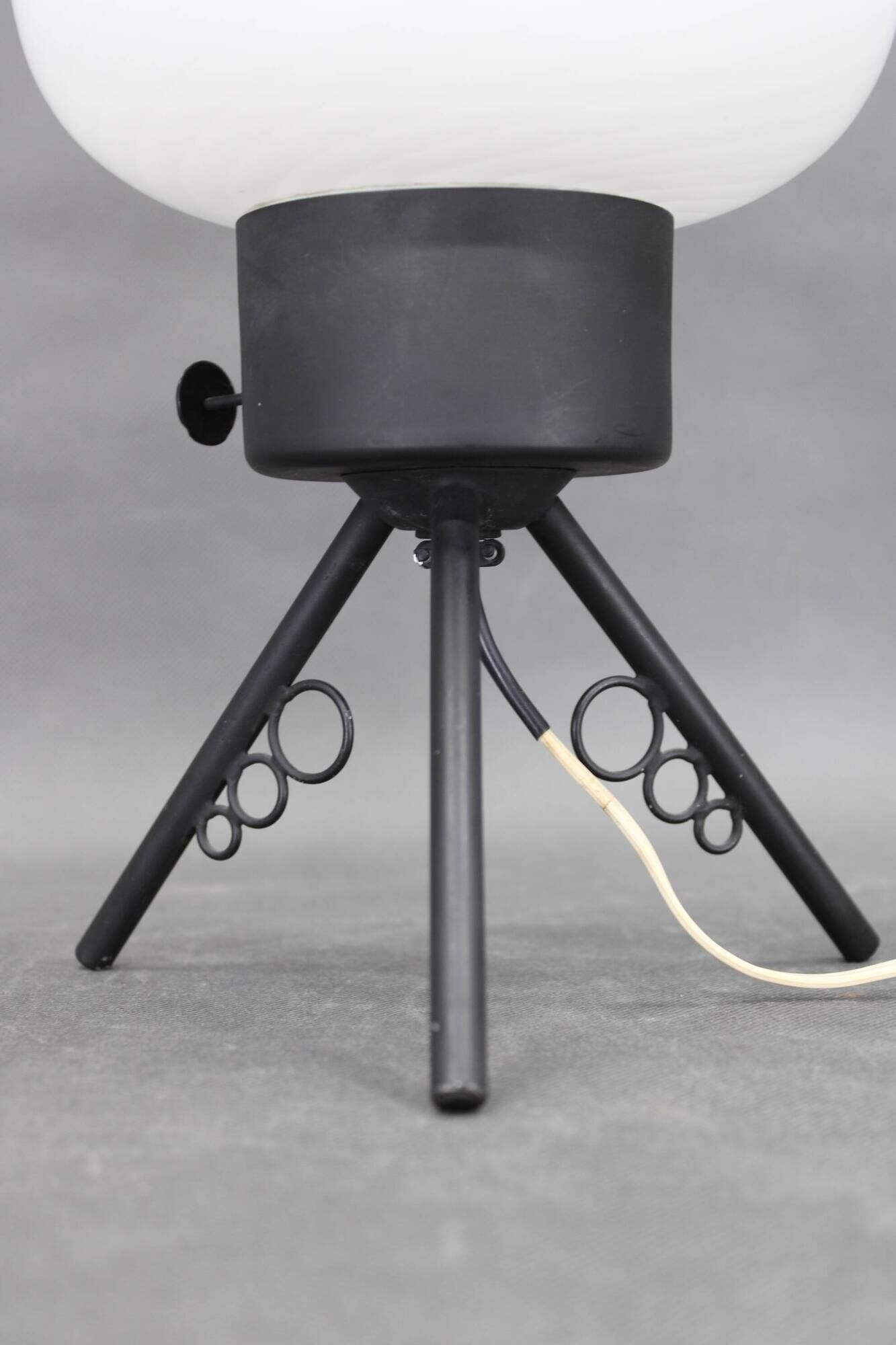 1960s Czech mid-century table lamp with sculptural glass shade and metal tripod