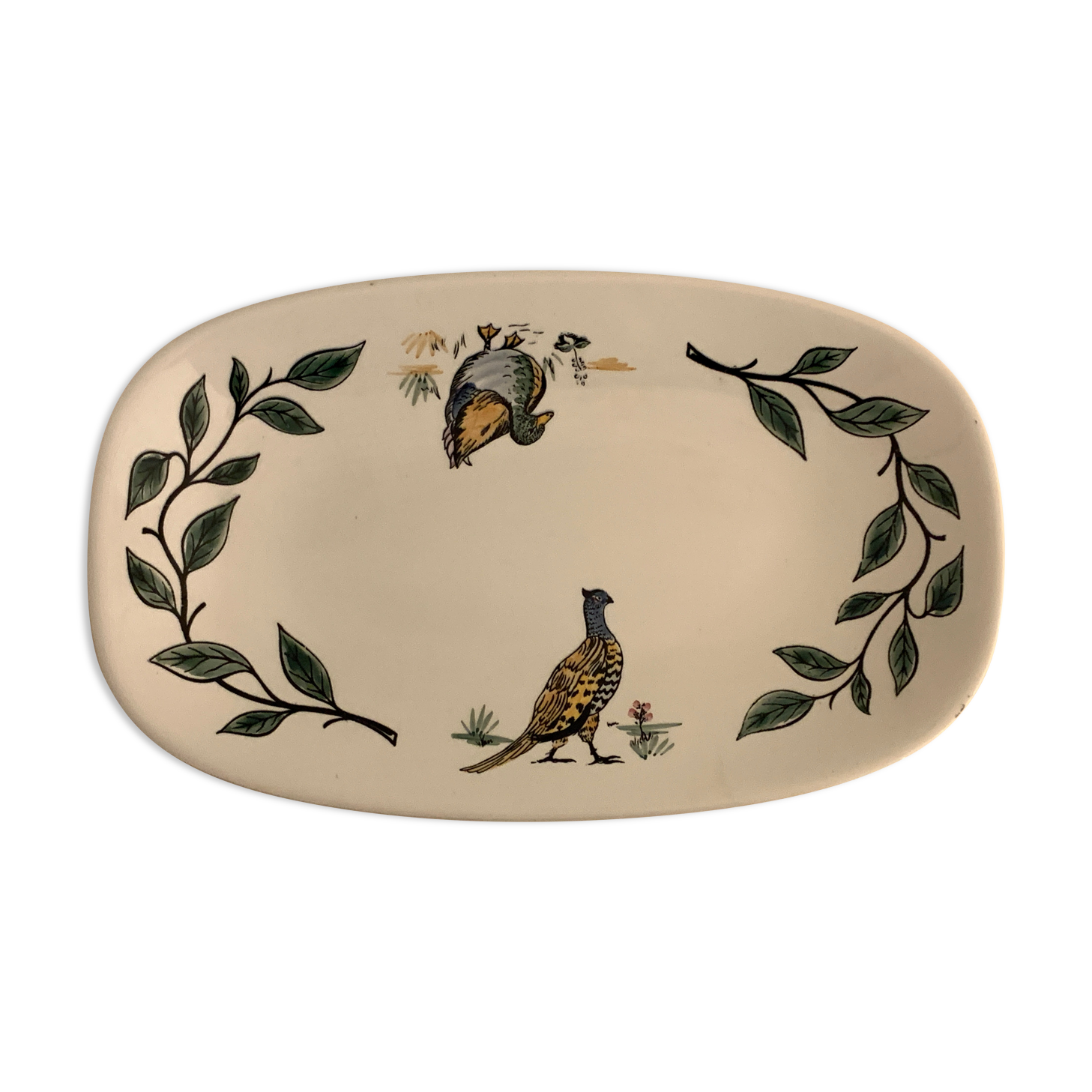 Gien hunting dish decorated with pheasant and duck, 1970