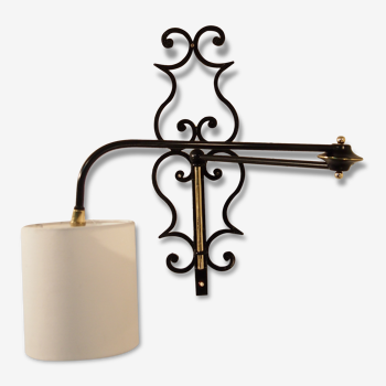 Apply gallows built French iron Forge LUNEL brass modernist Mid Century Wall Sconce Articulated French Wrought Iron Brass