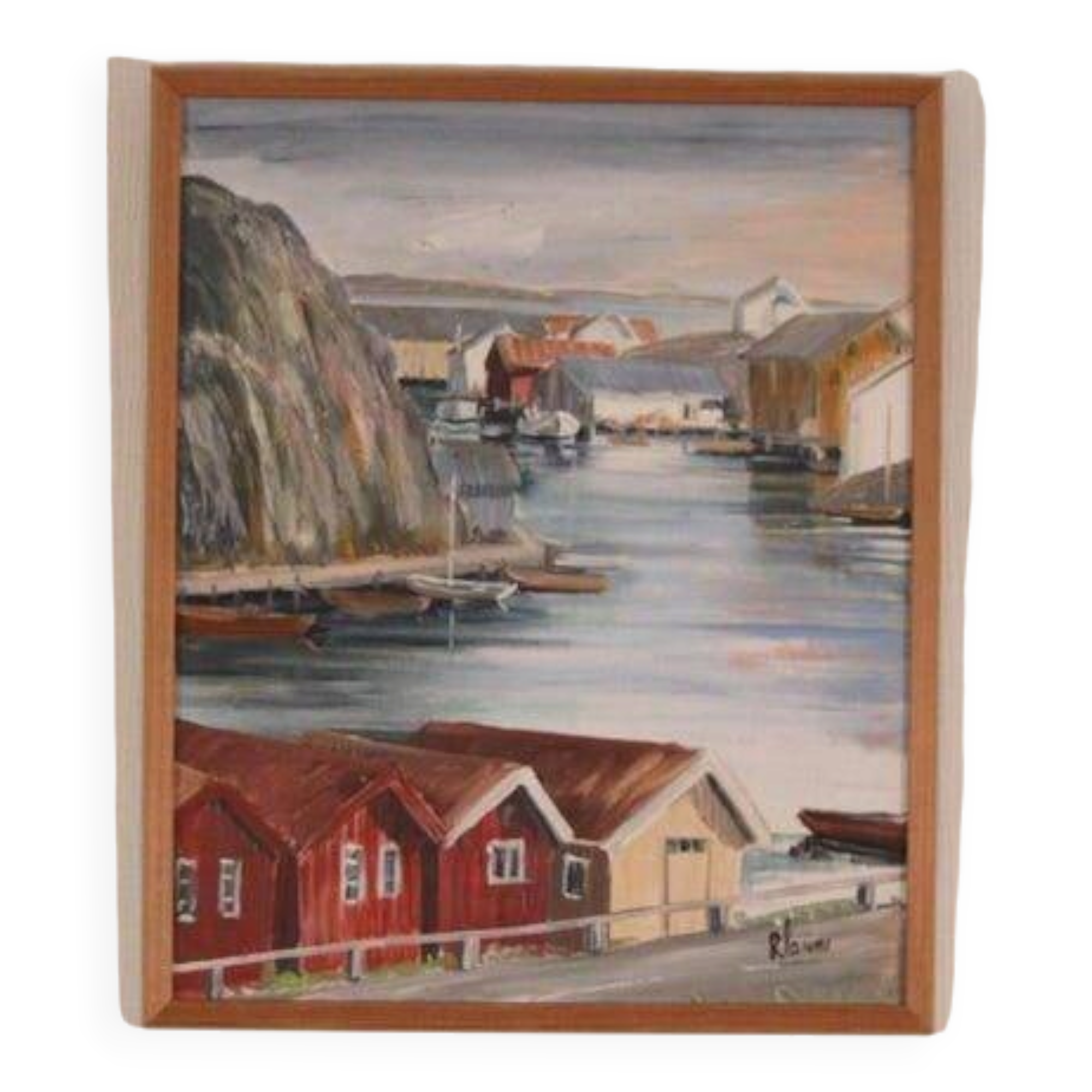 Mid Century Oil on Canvas – “Port View” by Rita Hansen – Vintage & Framed