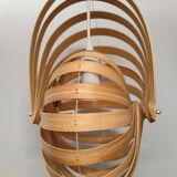 Nautilus shell-shaped chandelier made from bamboo slats