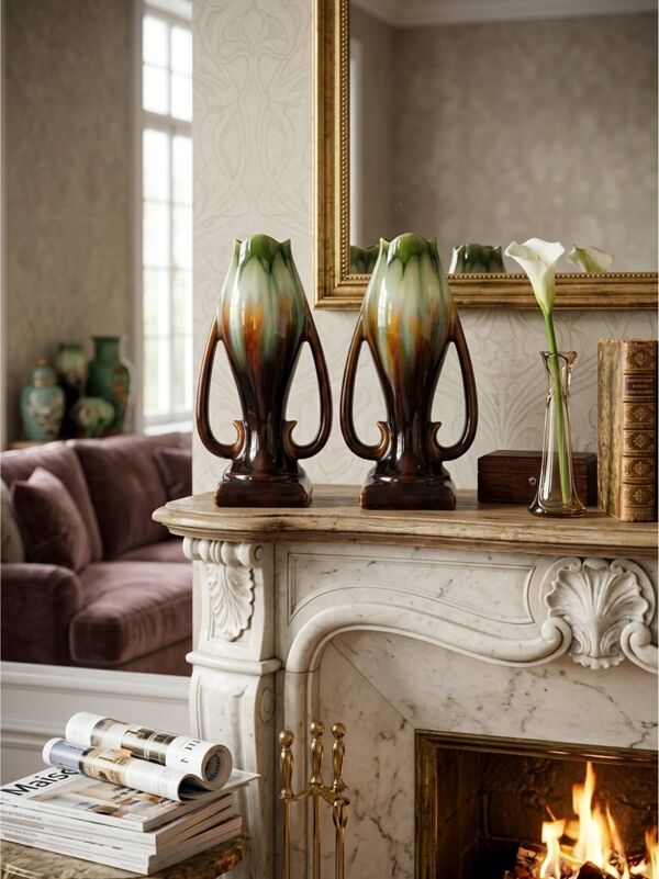 Paire de vases art déco – faïencerie de Thulin – glaçure flammée