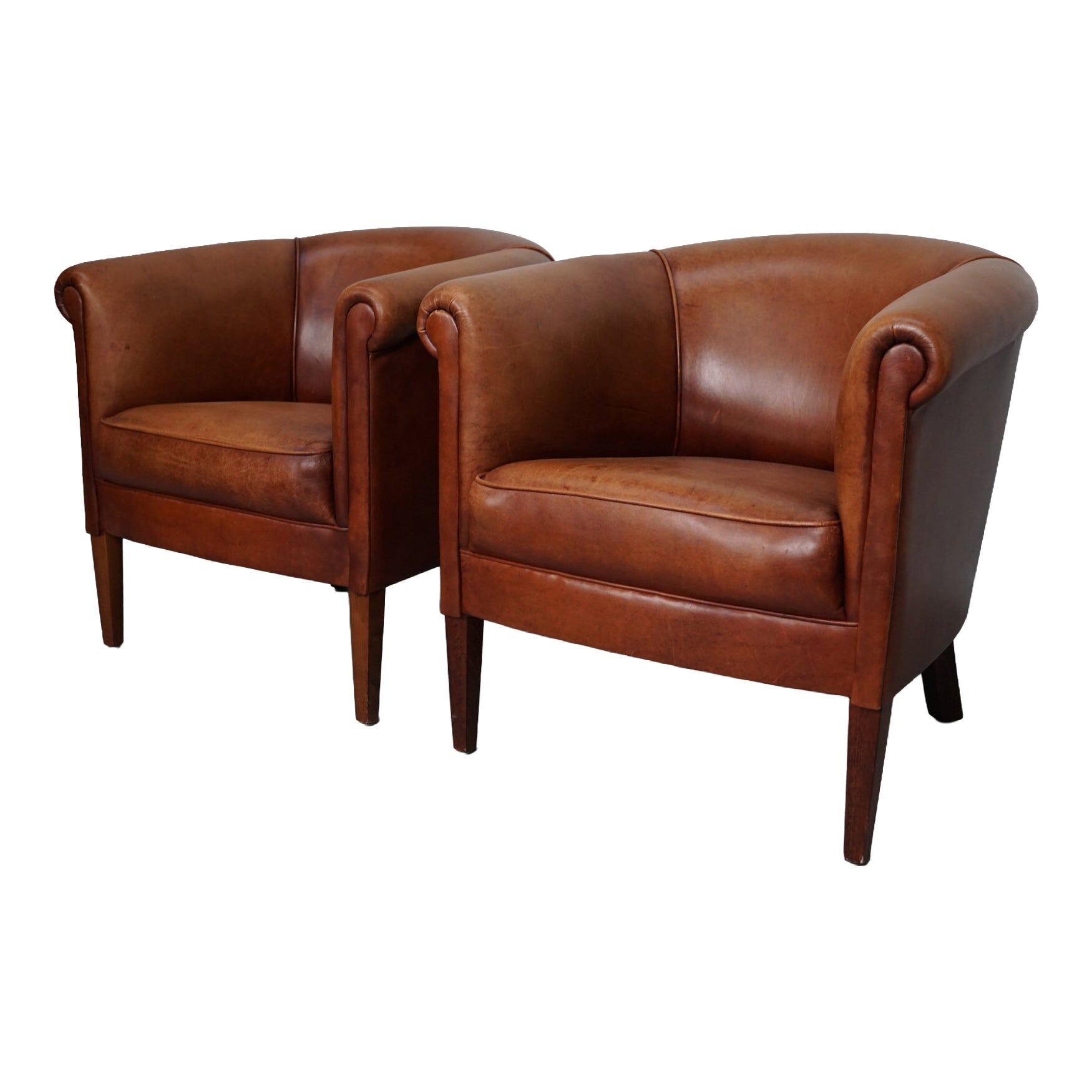 Vintage Dutch Leather Club Chairs, Set of 2
