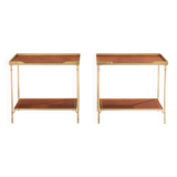 Pair of neoclassical brass and leather side tables by Maison Jansen, 1960