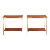 Paire de tables d’appoint néoclassiques laiton cuir Maison Jansen 1960