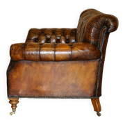 Canapé Chesterfield victorien en cuir serpentin teint à la main