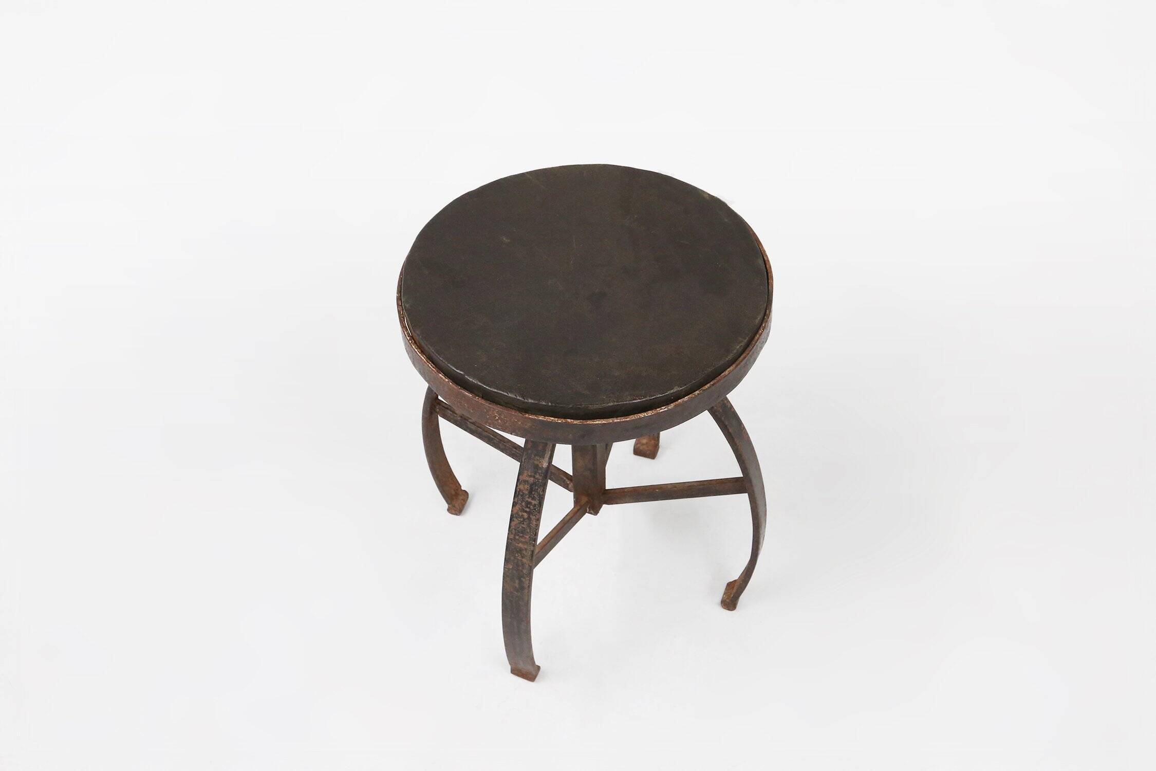 Industrial Black Metal Stool with Frame, France 1920s