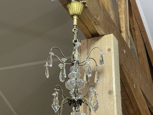 Lustre 6 feux en bronze et cristal taillé du début XXème - 1mx50cm