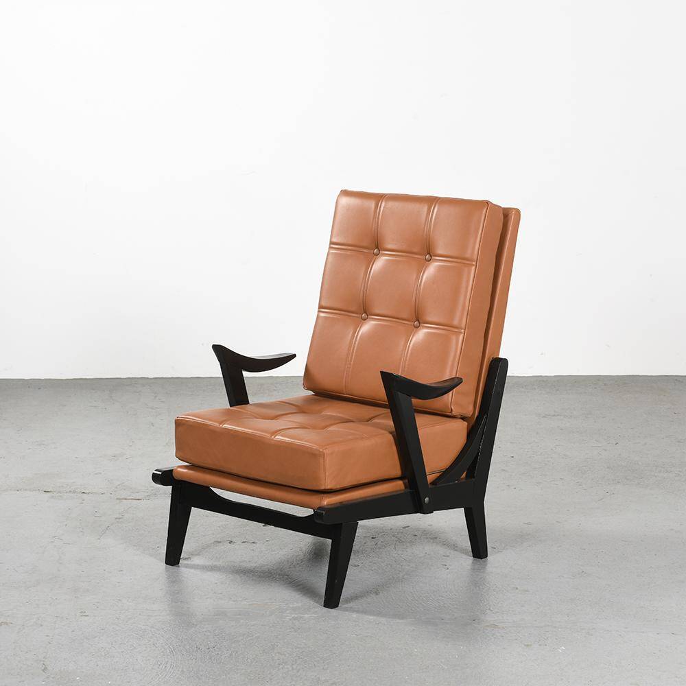 Wooden and leather armchairs, circa 1950