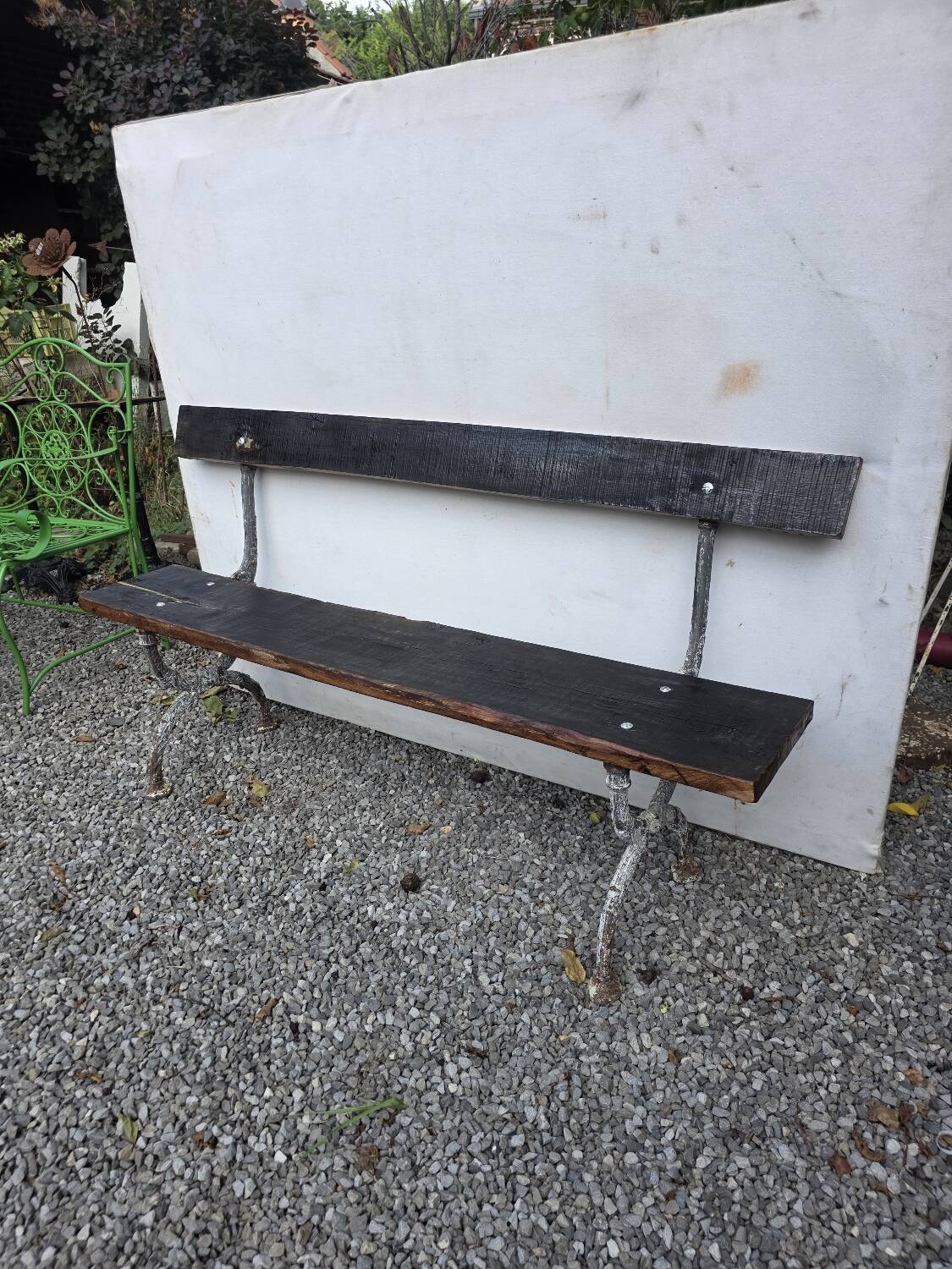 Cast iron and oak garden bench
