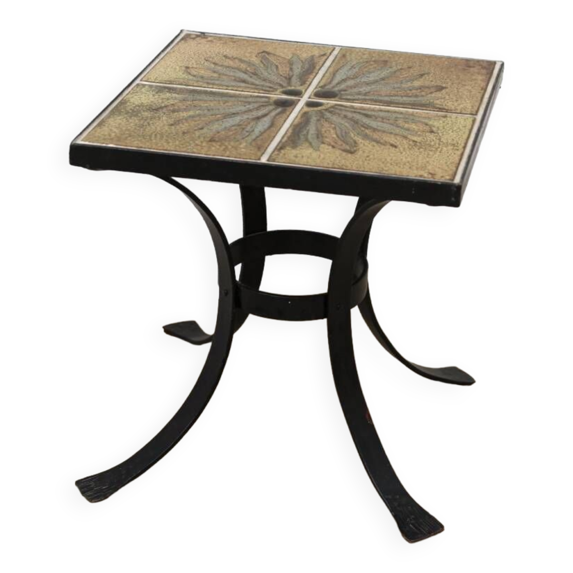 Vintage coffee table, wrought iron and ceramic