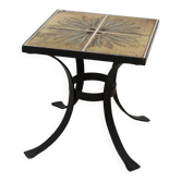 Table basse vintage, fer forgé et céramique