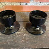 Pair of Vintage 1970s Space Age Black Opaline Candle Holders