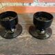Paire Bougeoir Ancien Space Age Opaline Noire Années 70 Vintage