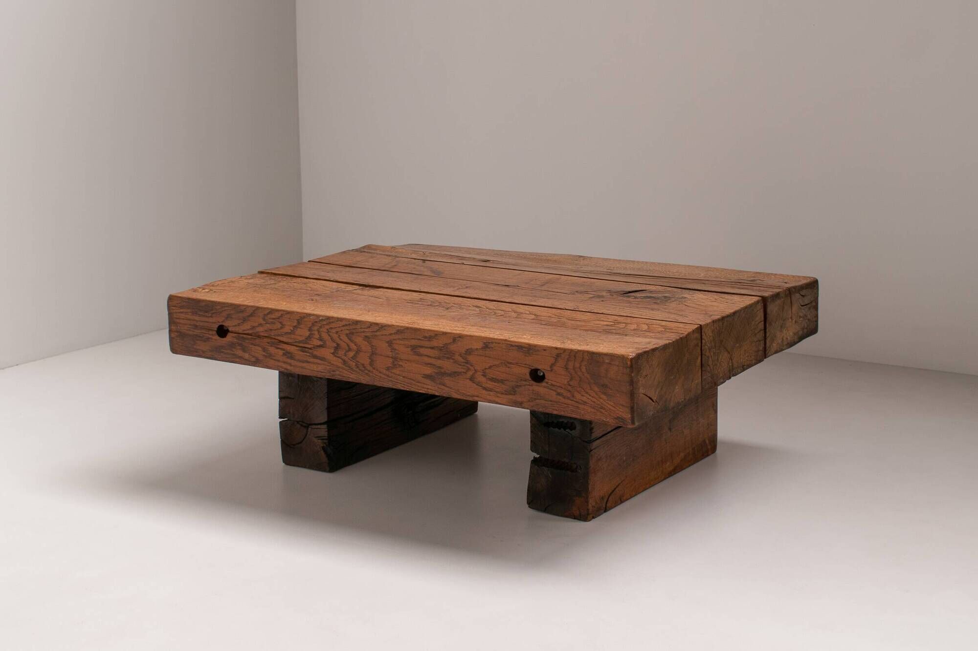 Solid Oak Wabi Sabi Coffee Table, France, 1950s