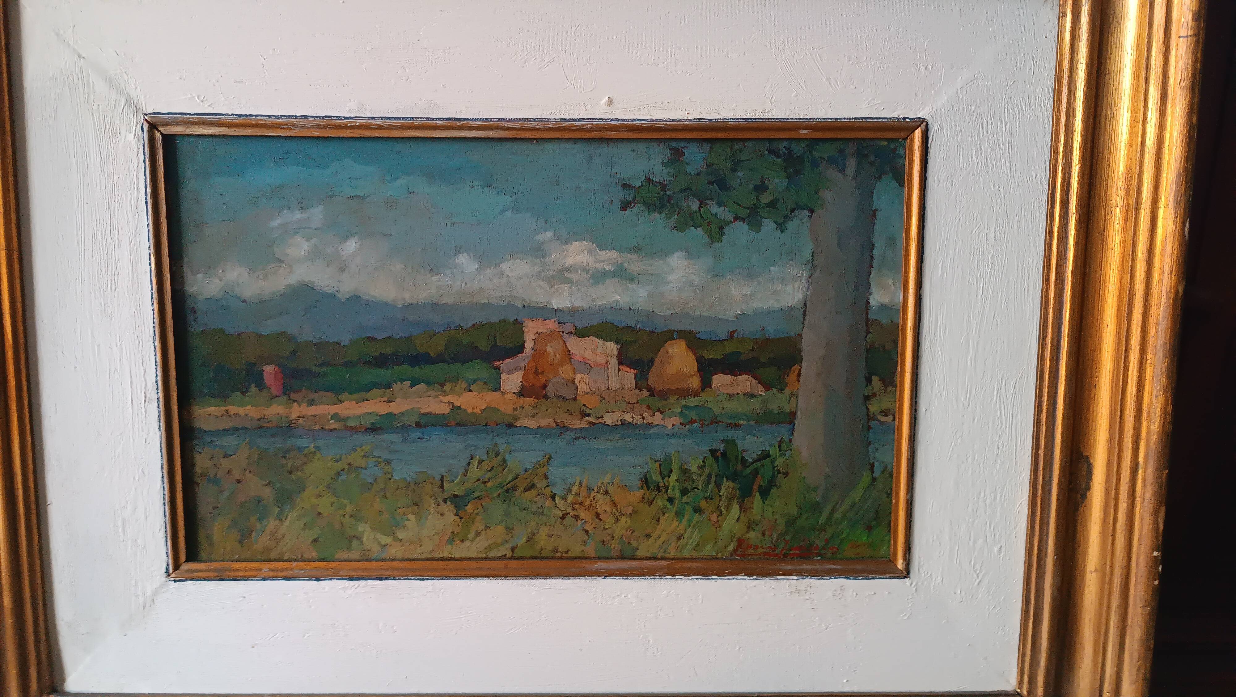 Peinture de paysage Arnaccio Pise années 1950 Ferruccio Rosini (Livourne 1932-2021)
