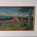 Peinture de paysage Arnaccio Pise années 1950 Ferruccio Rosini (Livourne 1932-2021)