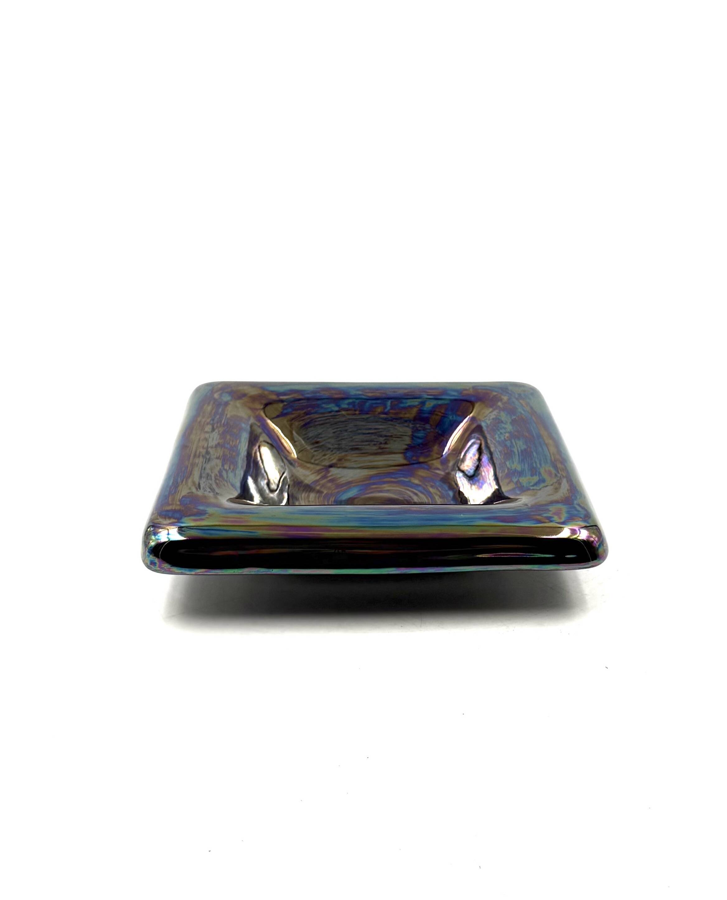 Mid-century modern iridescent ceramic ashtray/ vide poche, Paoli Italy 1970