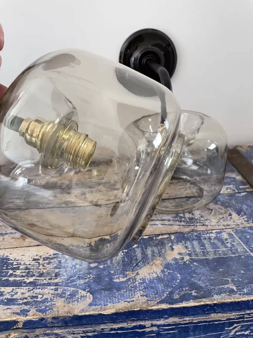 Pair of vintage smoked glass wall lights