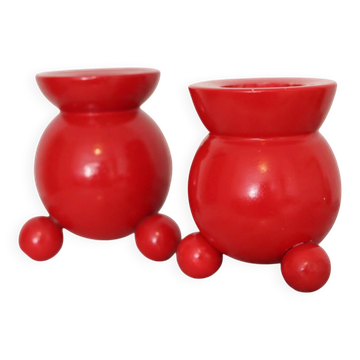 Pair of Swedish Dala Ball Candle holders