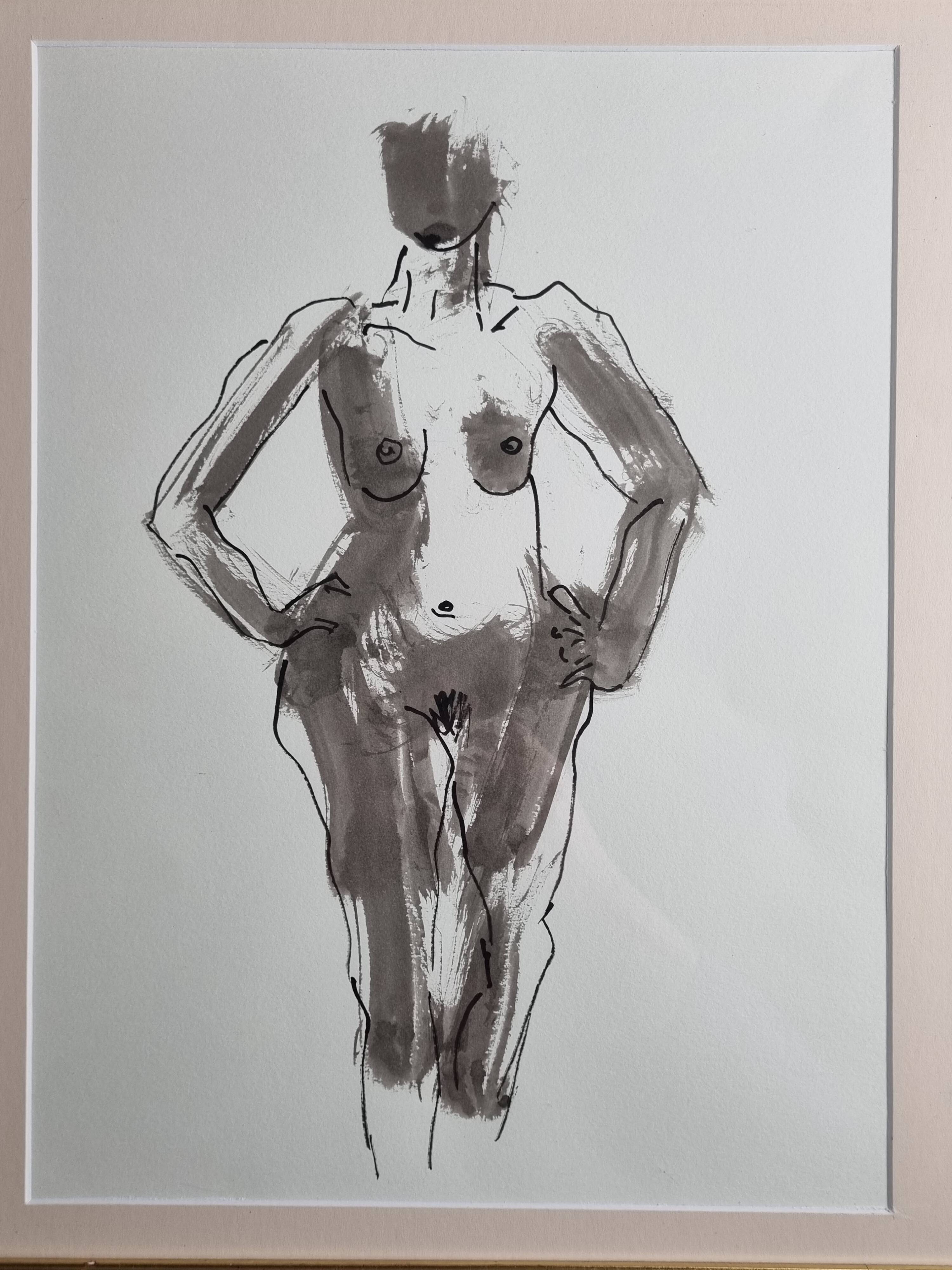 Original ink and wash drawing, framed, 38 x 44 cm