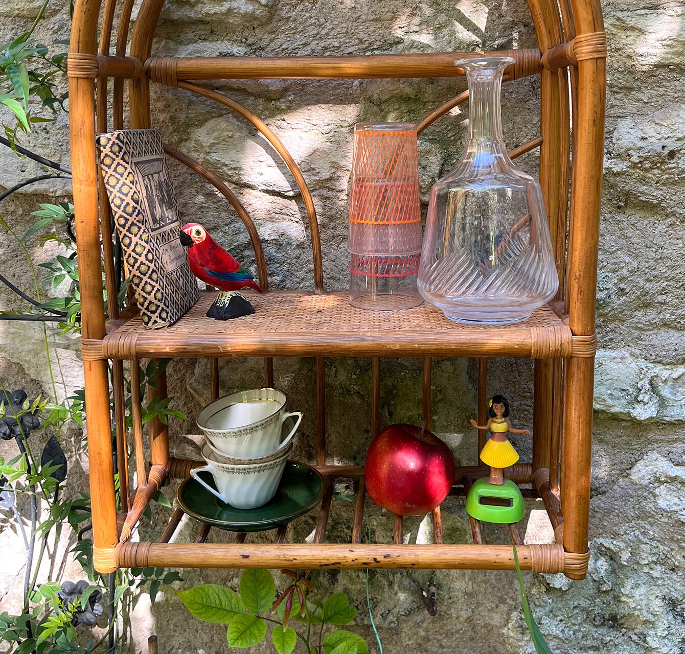 1970s rattan wall shelf