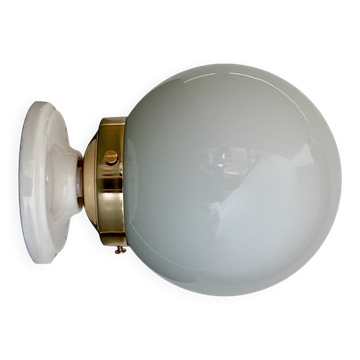 Vintage globe wall or ceiling light in white opaline.