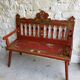 Folk bench in painted wood - Eastern Europe probably Hungary - early 20th century